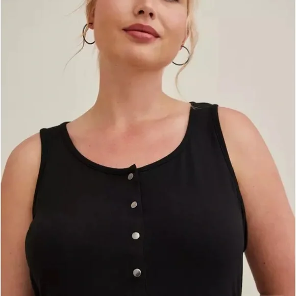 Torrid Mini Jersey Bodycon Dress Black 3 Plus Size 3X Pockets Sleeveless Snaps - Picture 4 of 13